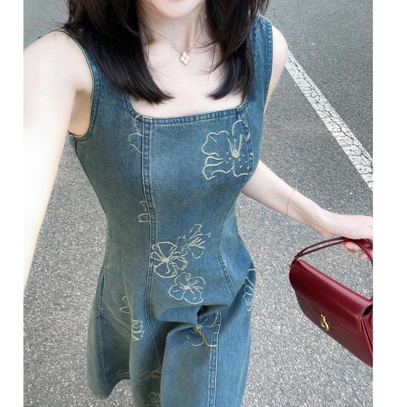 【dress】刺繍デニムワンピース　M25152