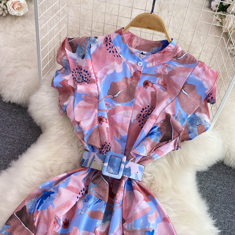 【dress】スタンドネックプリントワンピース G20725