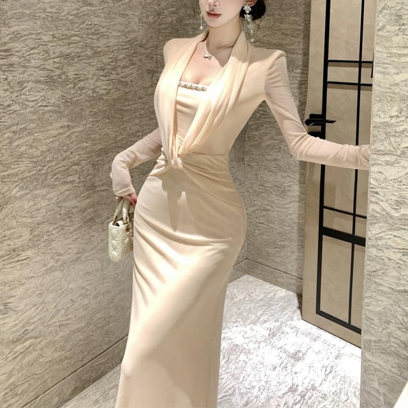 【dress】クロスデザインロングワンピース Q8176