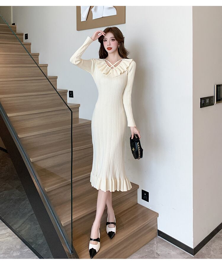 【dress】フリルニットワンピース　M18803
