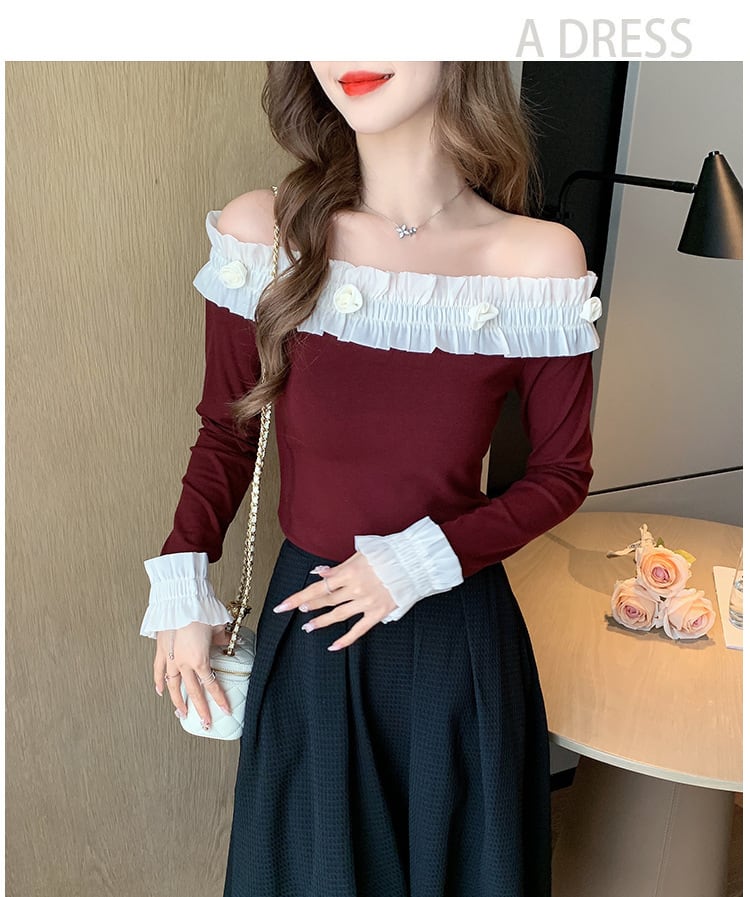 【tops】オフショルダー長袖Tシャツ　M28695