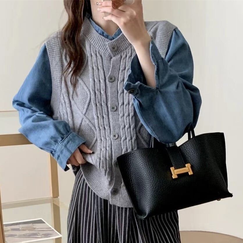 【outer】デニム切り替えニットカーデ　M25937