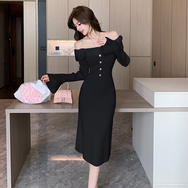 【dress】フリルニットワンピース　M18534
