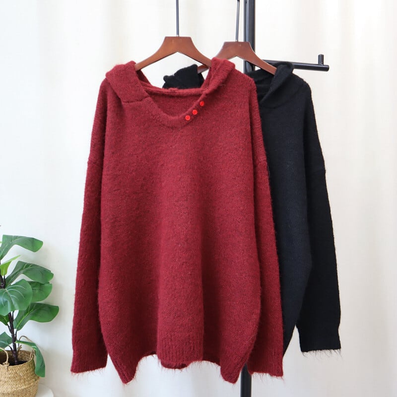 【tops】フード付きニットセーター　M28593