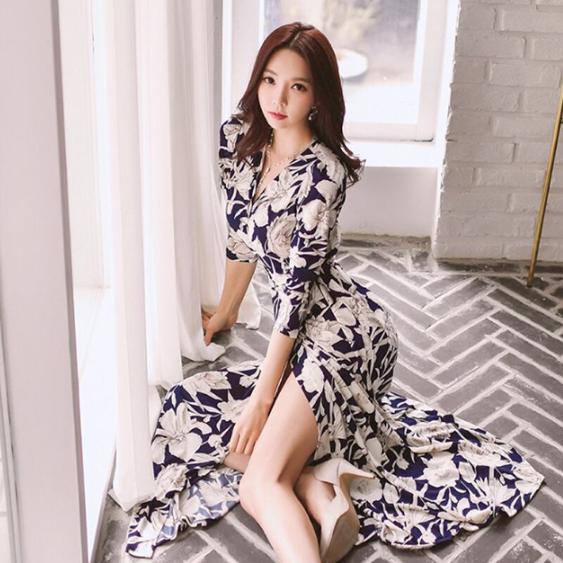 【dress】好感度UP!セクシー気質満点レトロ体型カバー着痩せVネックワンピース G2003