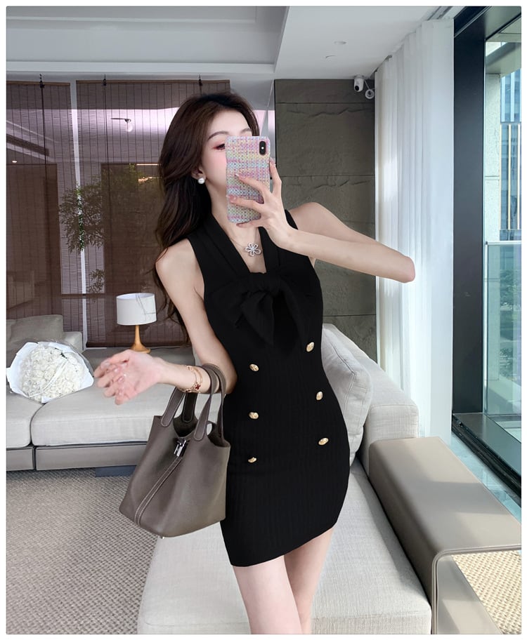 【dress】リボン付きノースリーブワンピース　M24732