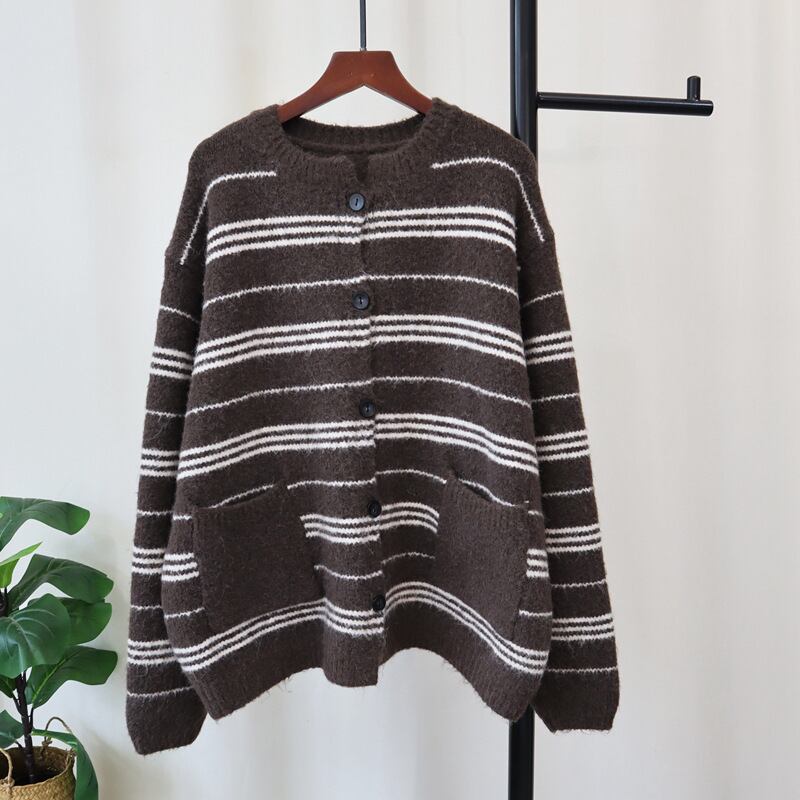 【outer】ボーダー柄ニットカーデ　M27397