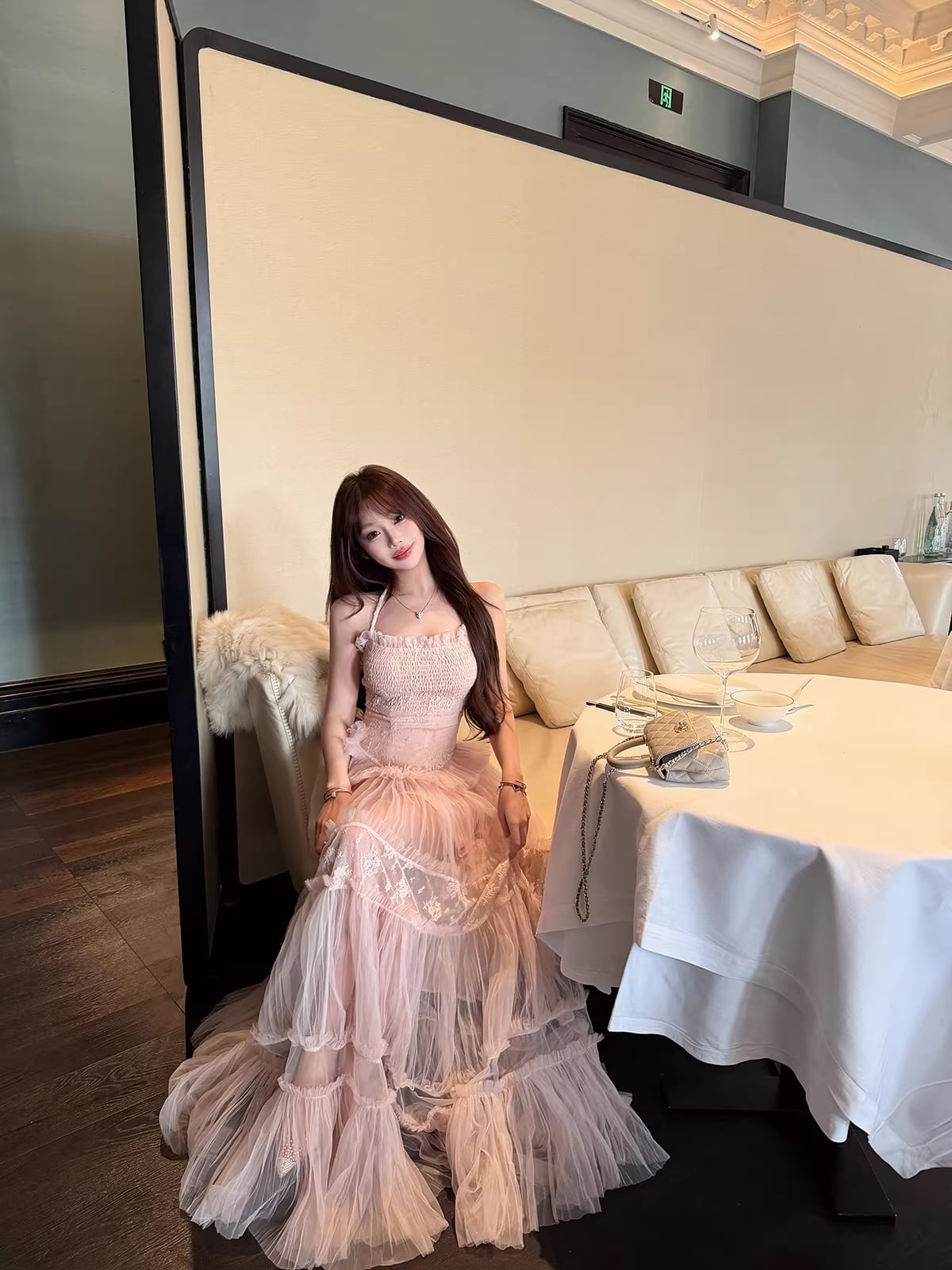 【dress】チュールレースロングワンピース Q7971