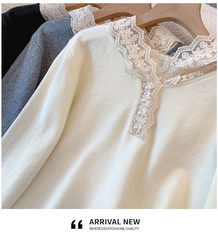 【tops】レース切り替えニットトップス　M28053