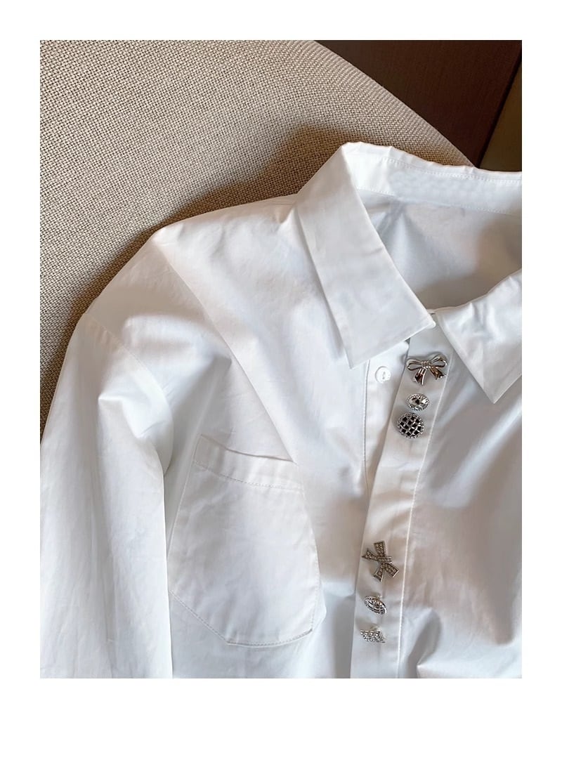 【tops】レース切り替えシャツブラウス　M29719