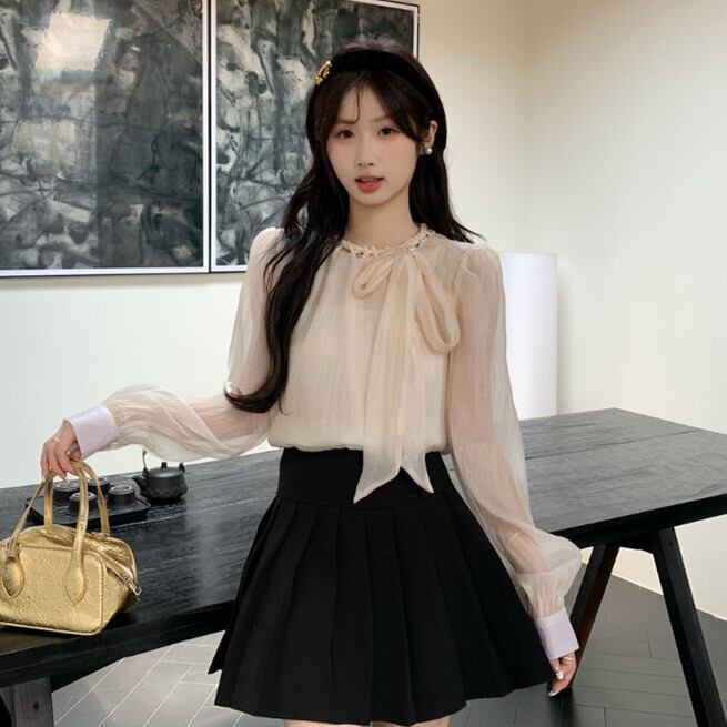 【tops】リボン付きブラウス　M29695
