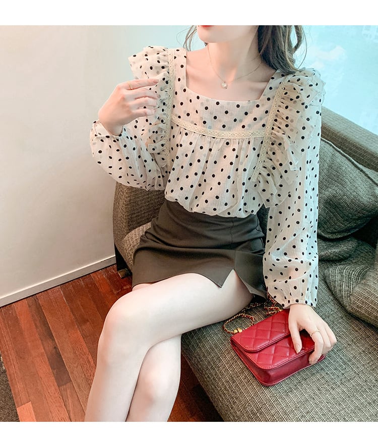 【tops】ドット柄シャツトップス　M28606