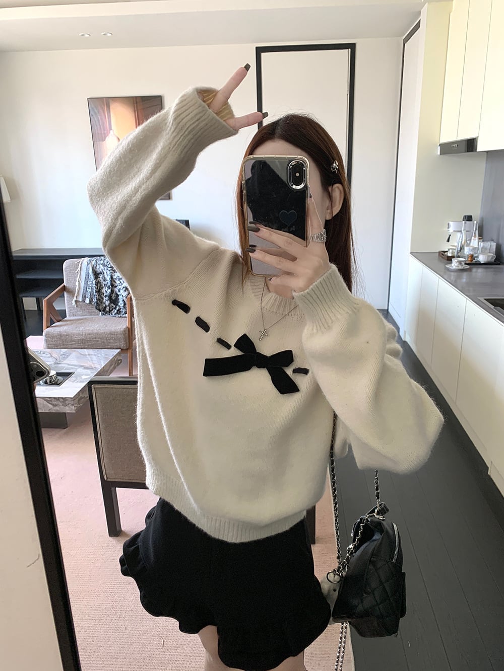 【tops】リボン付きニットセーター　M28635
