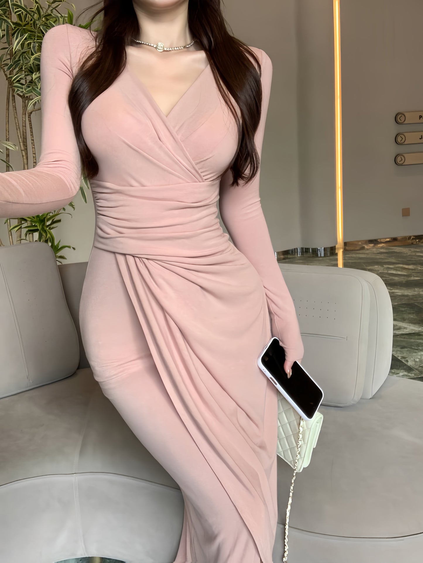 【dress】スリットタイトワンピース Q6314
