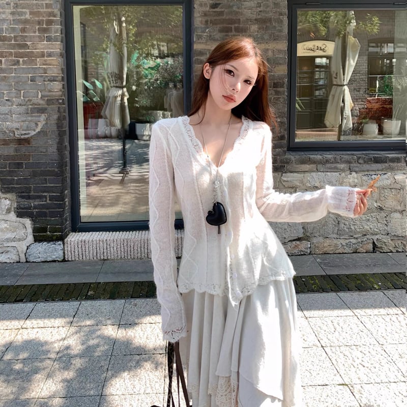 【outer】レースドッキングニットカーディガン Q8320