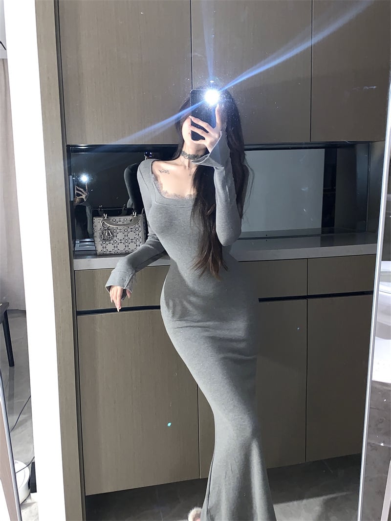 【dress】レース切り替えマーメイドワンピース　M28403