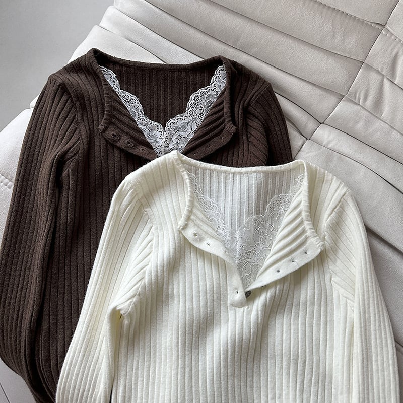 【tops】レースドッキングニットトップス Q6969