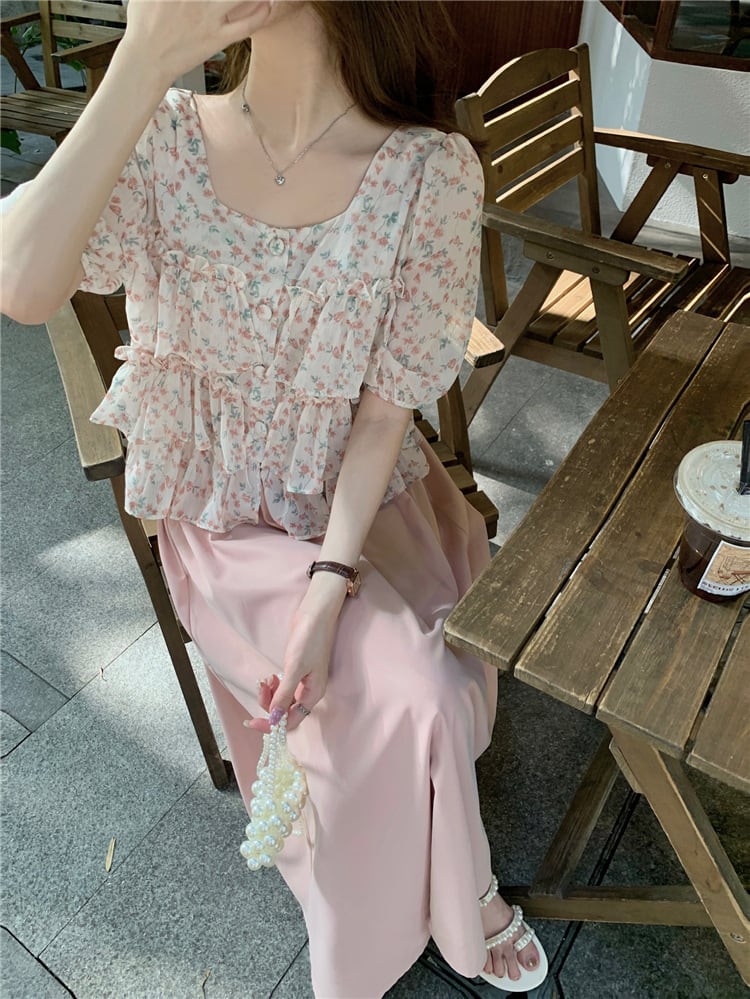 【set】花柄トップス×スカートセット　M24795