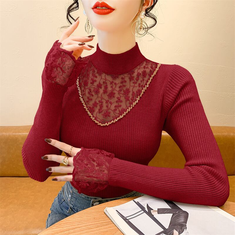 【tops】レースドッキングニットトップス　M28163