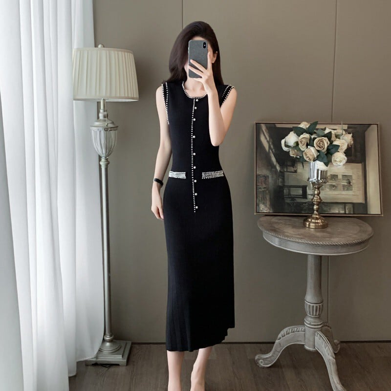 【dress】パールノースリーブニットワンピース　M24911