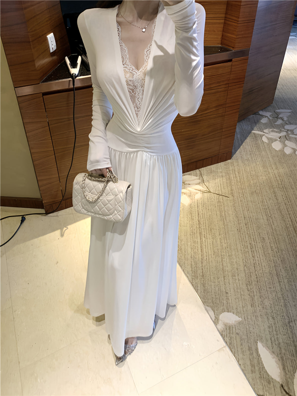 【dress】レースドッキングロングワンピース　N3432
