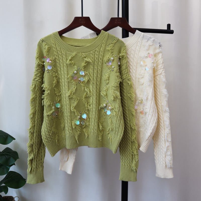 【tops】スパンコールニットセーター　M26343
