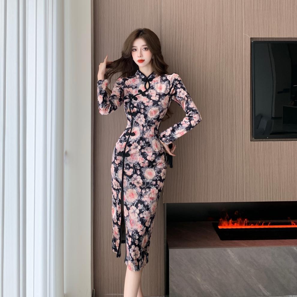 【dress】プリントスリットデートワンピース　M28303