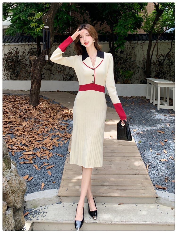 【dress】配色ニットワンピース　M25706