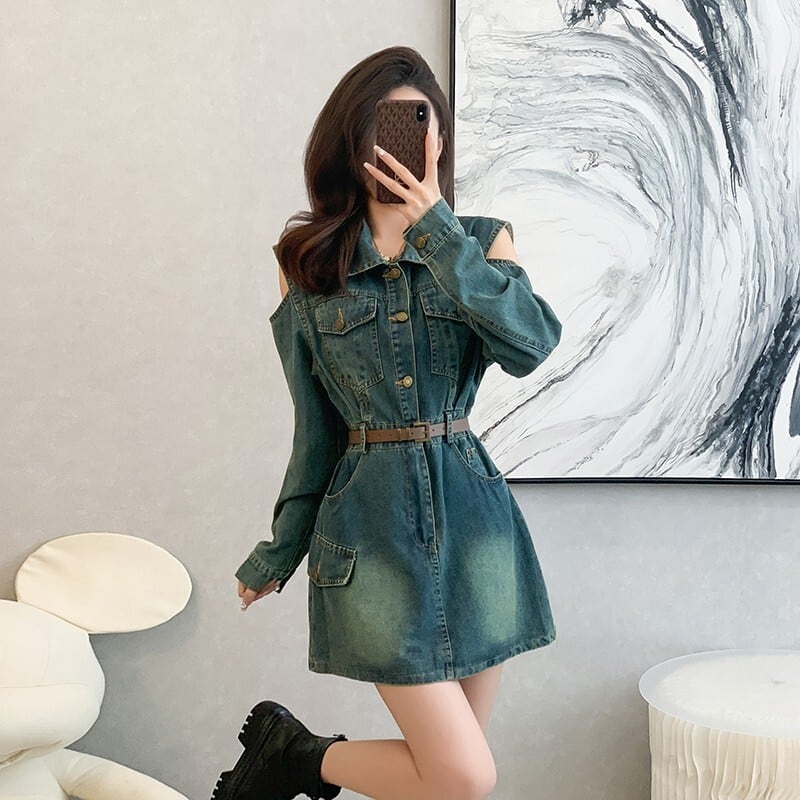 【dress】オフショルダーデニムワンピース　M25743