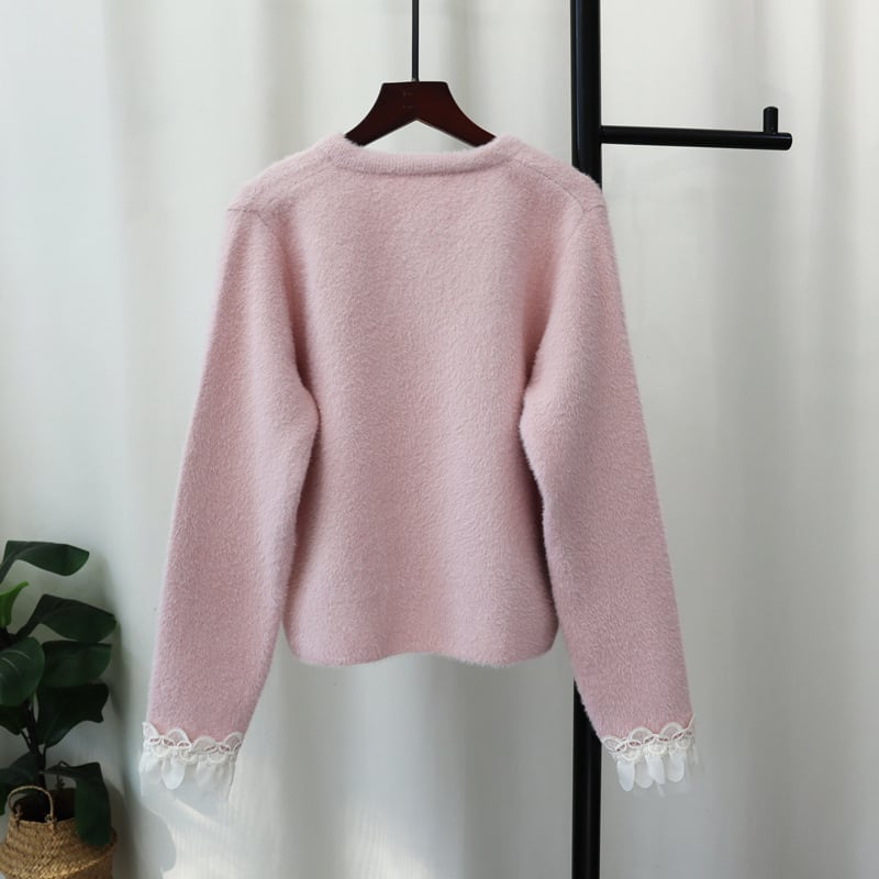 【outer】リボン付きニットカーディガン Q6951