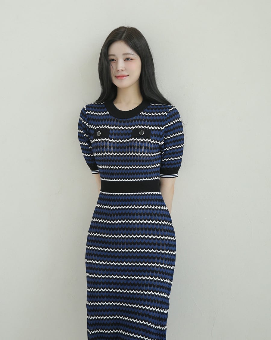 【dress】ボーダー柄ニットワンピース　M24916