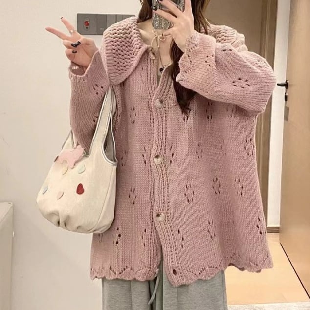 【outer】カットワークニットカーデ　M26037