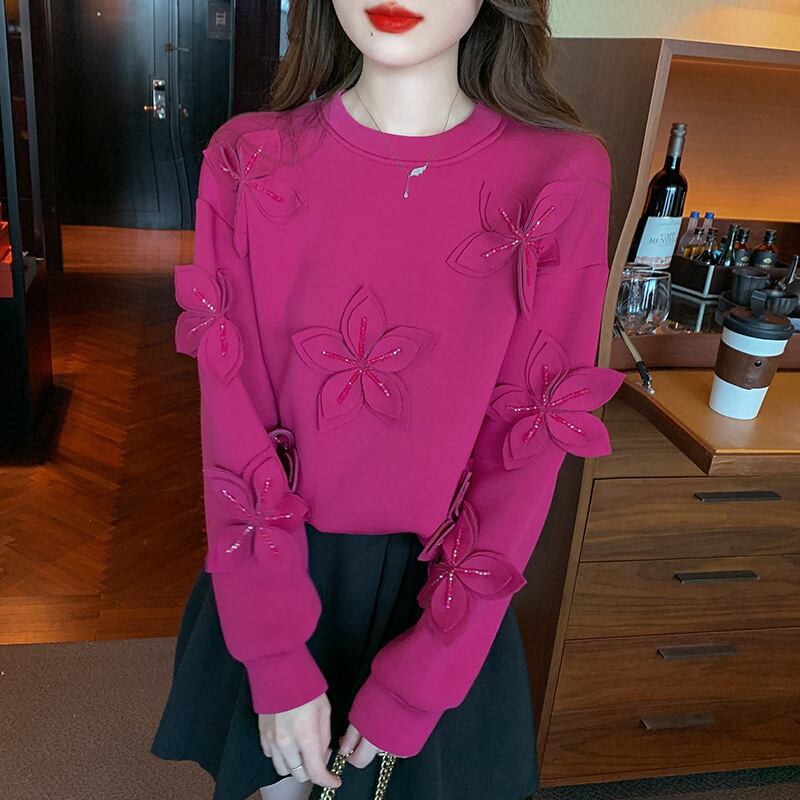 【tops】ビジュー立体フラワープルオーバー　M29139