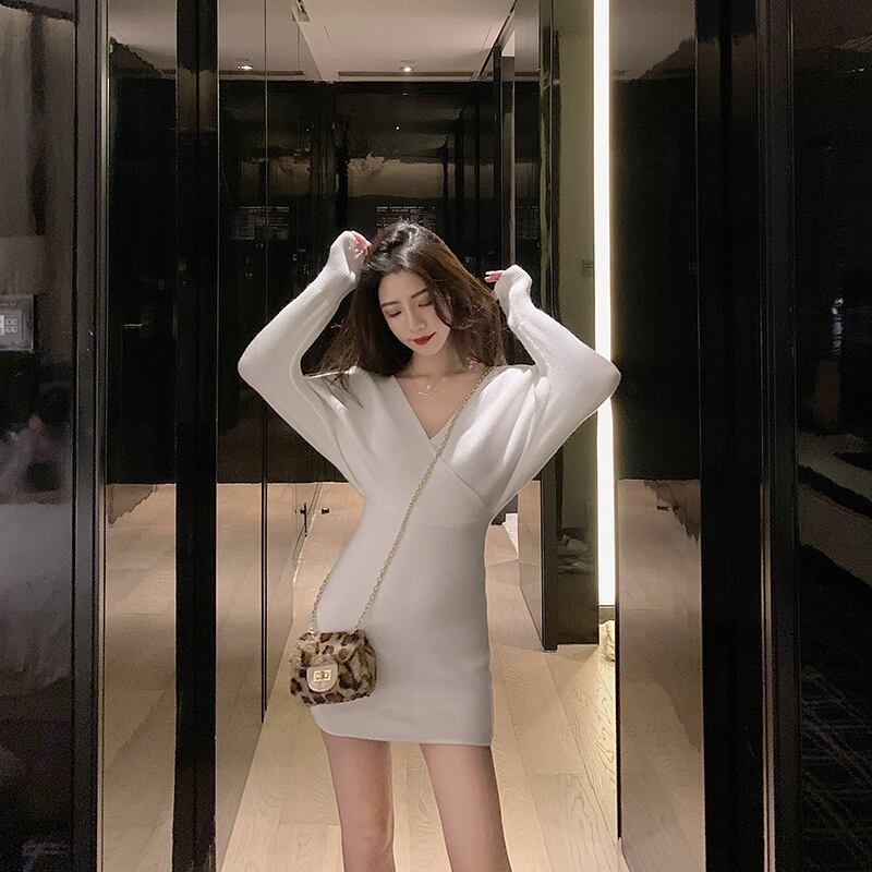【dress】Vネックニットワンピース　M18712