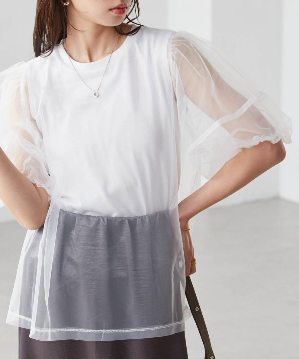 【tops】チュールコンビTシャツ　M30196