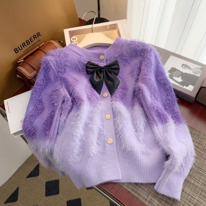 【outer】リボン付きニットカーデ　M28234