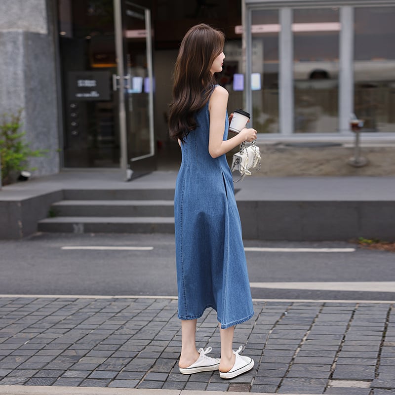 【dress】ロングデニムベストワンピース Q8423