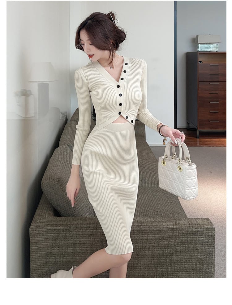 【dress】ボタンデザインニットワンピース　M26264