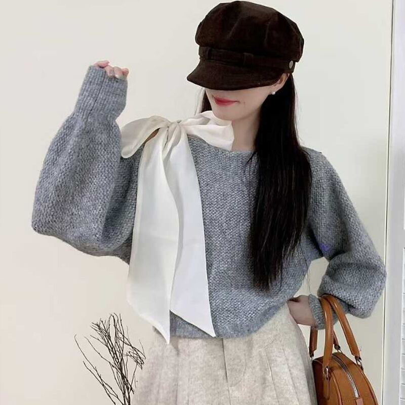 【tops】リボン付きニットトップス Q7549