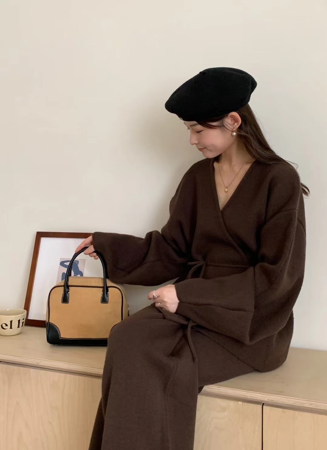 【set】カシュクールニットトップス×ワイドパンツセット　N2765