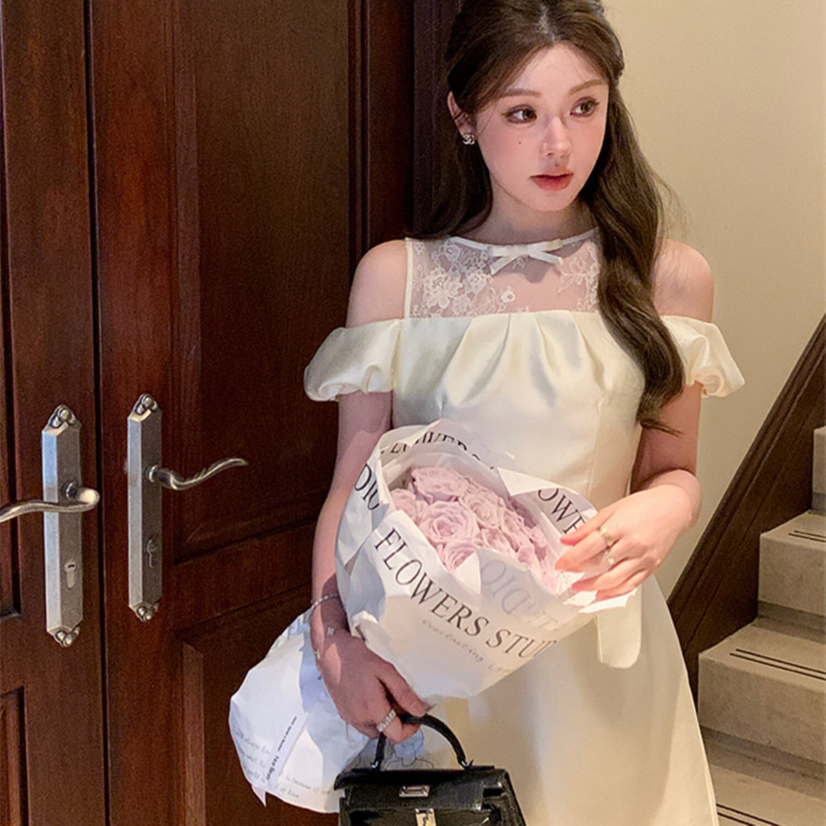【dress】レースドッキングオフショルダーミニワンピース　N3003
