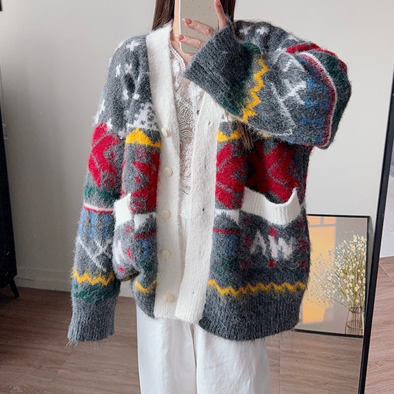 【outer】カラフルニットカーディガン Q7140
