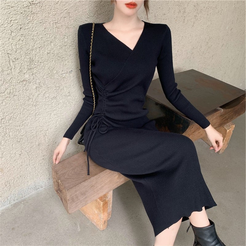 【dress】Vネックニットワンピース　M17513