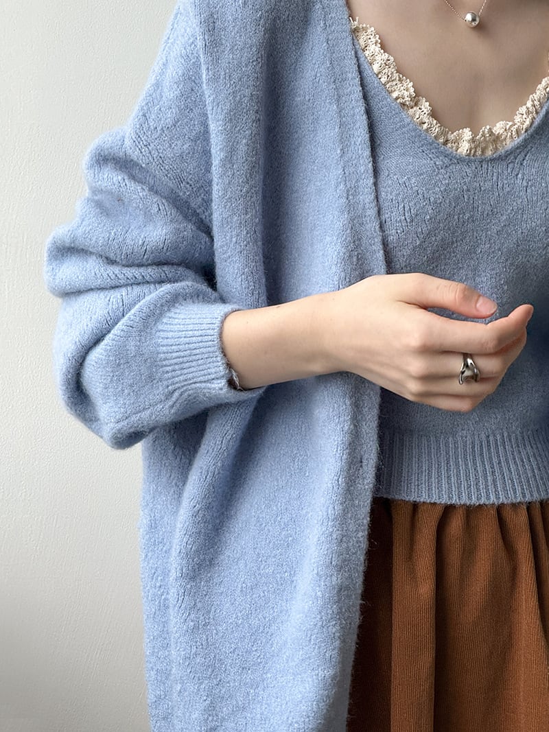 【set】レースドッキングキャミ×ニットカーディガンセット Q6966