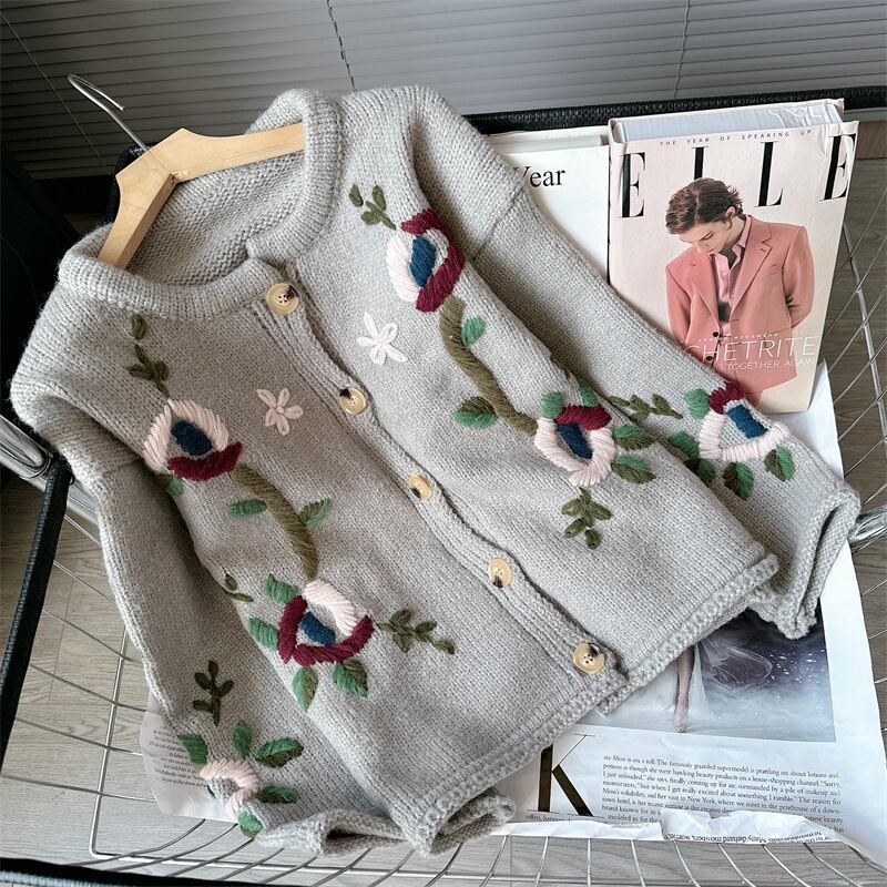 【outer】刺繍ニットカーデ　N2081