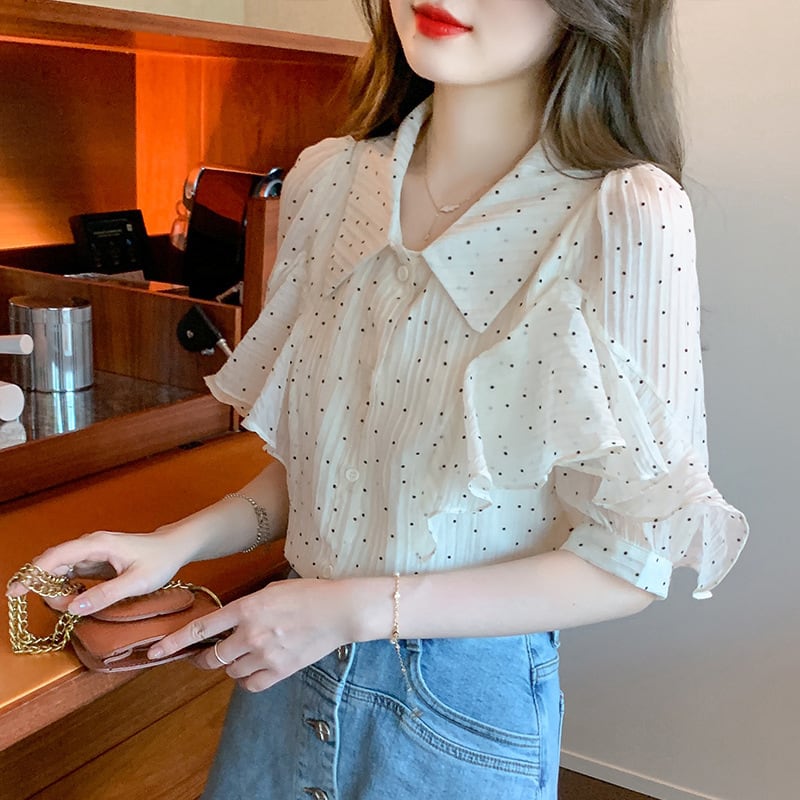【tops】パフスリーブドット柄ブラウスG21556