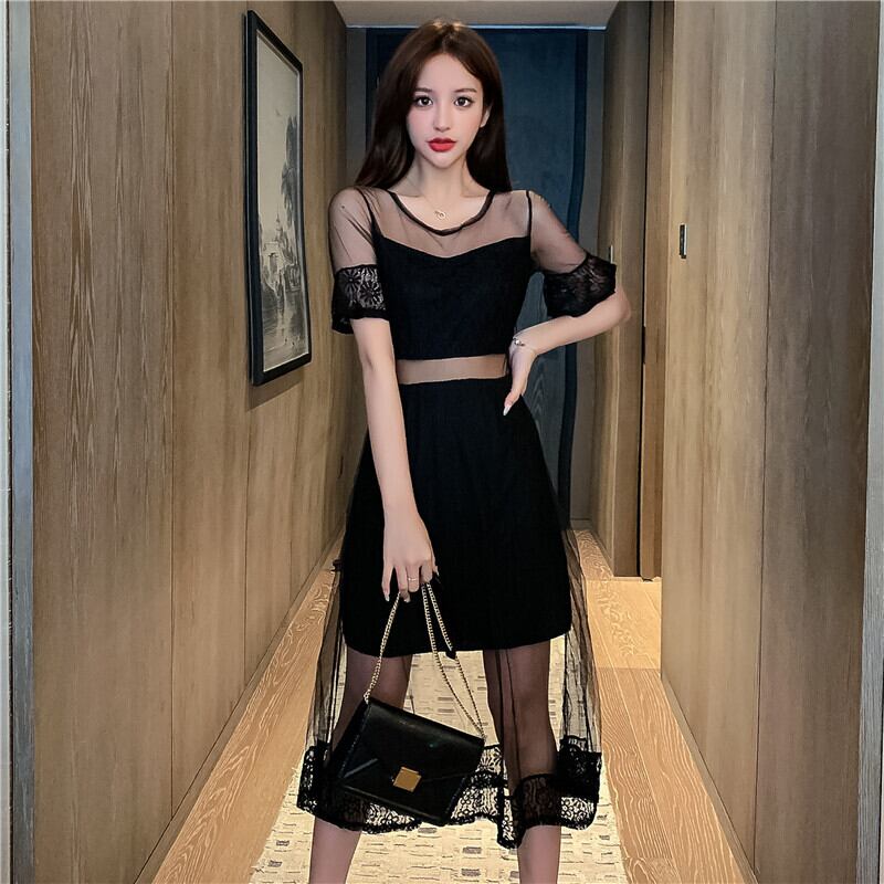 【dress】韓国風気質満点スウィート切り替え着痩せハイウエストワンピース G0271