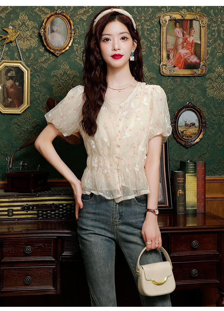 【tops】シフォン花柄ブラウスG21548