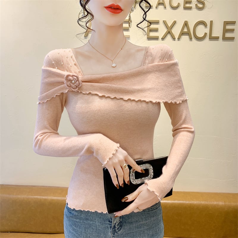 【tops】パール立体フラワーニットトップス　M28666