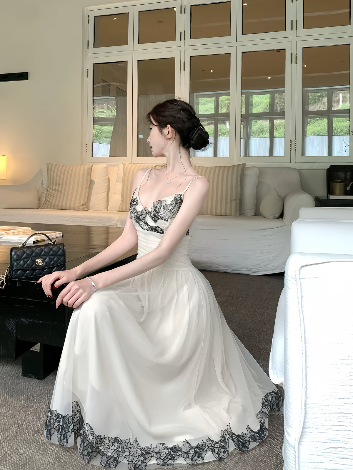 【dress】レースドッキングチュールキャミワンピース　N3553